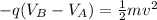 -q(V_B - V_A) = \frac{1}{2}mv^2