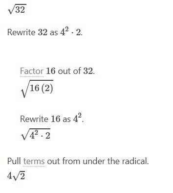 The square root of 32, expressed in terms of a simple radical is