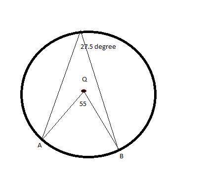 Circle q has the central angle ∠aqb with a measure of 55°. which of the following option is not true