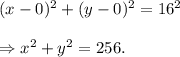 (x-0)^2+(y-0)^2=16^2\\\\\Rightarrow x^2+y^2=256.