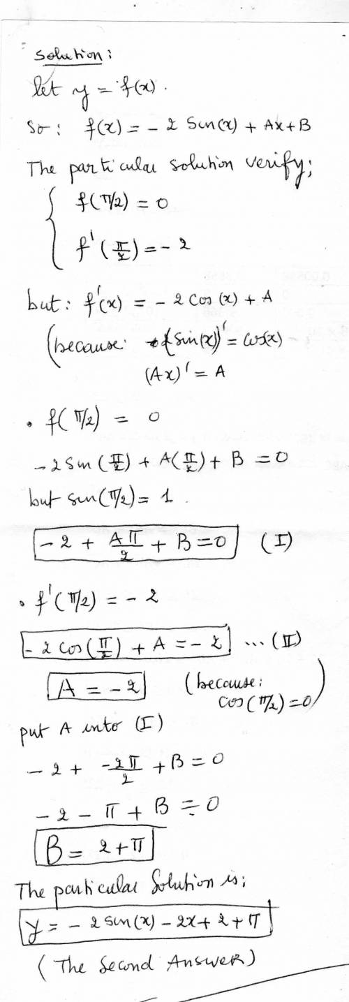 Find the particular solution to y  = 2sin(x) given the general solution y = −2sin(x) + ax + b and t
