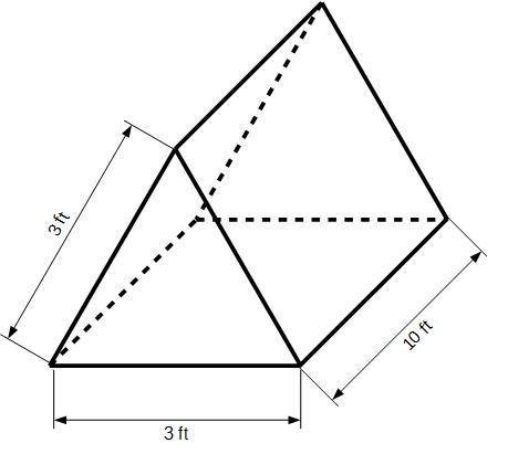 The roof of a shed is in the shape of a triangular prism. it has equilateral bases that measure 3 fe