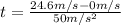 t=\frac{24.6 m/s-0 m/s}{50 m/s^{2}}