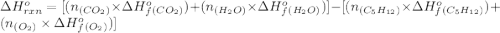 \Delta H^o_{rxn}=[(n_{(CO_2)}\times \Delta H^o_f_{(CO_2)})+(n_{(H_2O)}\times \Delta H^o_f_{(H_2O)})]-[(n_{(C_5H_{12})}\times \Delta H^o_f_{(C_5H_{12})})+(n_{(O_2)}\times \Delta H^o_f_{(O_2)})]
