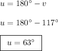 u=180^{\circ}-v\\\\ u=180^{\circ}-117^{\circ}\\\\ \boxed{\begin{array}{c} u=63^{\circ} \end{array}}