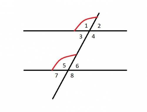 Which statement is true about angles 3 and 5?  two parallel lines are intersected by a third line so