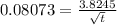 0.08073 = \frac{3.8245}{\sqrt{t}}
