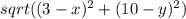 sqrt{(( 3- x) ^{2} + (10 - y)^{2}) }