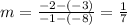 m=\frac{-2-(-3)}{-1-(-8)}=\frac{1}{7}