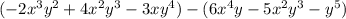 (-2x^{3}y^{2}+4x^{2}y^{3}-3xy^{4} )-(6x^{4}y-5x^{2}y^{3}-y^{5} )