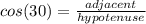 cos(30)= \frac{adjacent}{hypotenuse}
