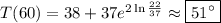 T(60)=38+37e^{2\ln\frac{22}{37}}\approx\boxed{51^\circ}