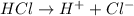 HCl \rightarrow H^{+} + Cl^{-}