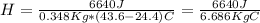 H = \frac{6640 J}{0.348 Kg*(43.6-24.4) C} =\frac{6640 J}{6.686 KgC}