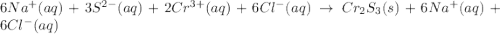 6Na^+(aq)+3S^{2-}(aq)+2Cr^{3+}(aq)+6Cl^{-}(aq)\rightarrow Cr_2S_3(s)+6Na^+(aq)+6Cl^{-}(aq)