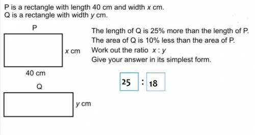 Pis a rectangle with a length 40 cm and width x cm q is a rectangle with width y cm the length of q