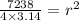 \frac{7238}{4{\times}3.14}=r^{2}