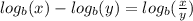 log_ {b} (x) -log_ {b} (y) = log_ {b} (\frac {x} {y})