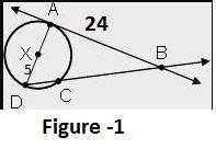 Given ab is a tangent of the circle centered at x, ab = 24 , and xd= 5, what is the length of db ?