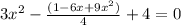3x^2-\frac{(1-6x+9x^2)}{4}+4=0