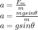 a=\frac{F_m}{m}\\a=\frac{mgsin \theta}{m}\\a=gsin \theta