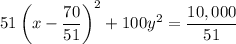 51\left(x-\dfrac{70}{51}\right)^2+100y^2=\dfrac{10,000}{51}