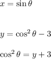 x=\sin\theta\\\\\\ y=\cos^2\theta-3\\\\ \cos^2\theta=y+3