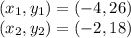 (x_1,y_1)=(-4,26)\\(x_2,y_2)=(-2,18)