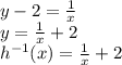 y-2=\frac{1}{x}\\y=\frac{1}{x}+2\\h^{-1}(x)=\frac{1}{x}+2