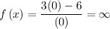 f\left(x\right)=\dfrac{3(0)-6}{(0)}=\infty