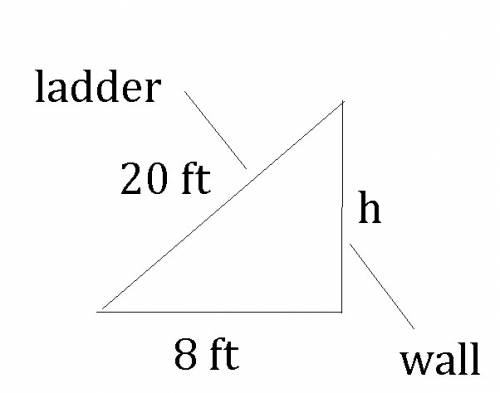 A20-foot ladder is leaned against a wall. if the base of the ladder is 8 feet from the wall, how hig