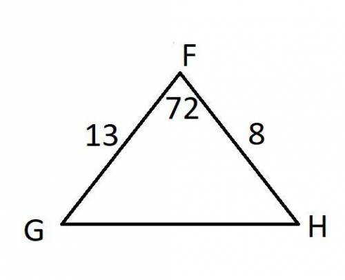 In triangle fgh, fh = 8 ft, fg = 13 ft, and m f = 72°. find m g. round your answer to the nearest te