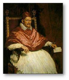 Who is pictured in the image below?  a. pope leo x b. pope innocent x c. pope innocent vii d. pope c
