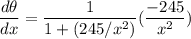 \dfrac{d\theta}{dx}=\dfrac{1}{1+(245/x^2)}(\dfrac{-245}{x^2})