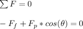 \sum F=0\\\\-F_f+F_p*cos(\theta)=0\\\\
