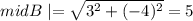 mid B\mid=\sqrt{3^2+(-4)^2}=5