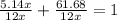 \frac{5.14x}{12x} + \frac{61.68}{12x} = 1