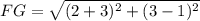 FG=\sqrt{(2+3)^2+(3-1)^2}