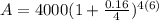 A = 4000(1 + \frac{0.16}{4} )^{4(6)}