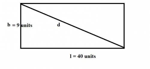 Arectangle has a width of 9 units and a length of 40 units. what is the length of a diagonal?