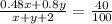 \frac{0.48x + 0.8 y}{x + y +2} = \frac{40}{100}