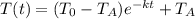 T(t) = (T_0 - T_A)e^{-kt} +T_A