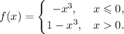 f(x)=\begin{cases}\hfil -x^3, & x\leqslant 0, \\ 1-x^3, & x0. \end{cases}