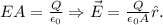 EA=\frac{Q}{\epsilon_0}\Rightarrow\vec{E}=\frac{Q}{\epsilon_0A}\hat{r}.