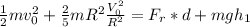 \frac{1}{2}mv^2_0+\frac{2}{5}mR^2\frac{V_0^2}{R^2} = F_r*d+mgh_1
