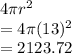 4\pi r^2\\=4\pi (13)^2\\=2123.72