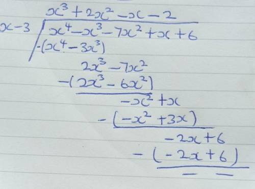 One of the zeros of the polynomial function is 3. f(x)=x4−x3−7x2+x+6 what is the factored form of th