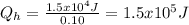 Q_{h}=\frac{1.5x10^4J}{0.10}=1.5x10^5J