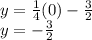 y =  \frac{1}{4} (0) -  \frac{3}{2} \\ y =  -  \frac{3}{2}