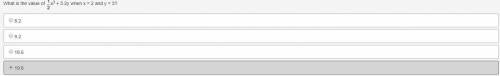 What is the value of fraction 1 over 2x3 + 5.2y when x = 2 and y = 3?  8.2 9.2 18.6 19.6